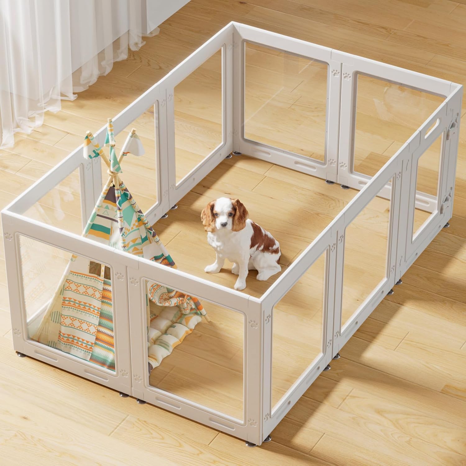 Clear Acrylic Dog Playpen with Door for Indoor Use and Safety