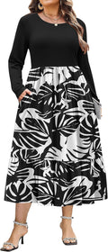 Women Plus Size Long Sleeve Tiered Maxi Dress - Flowy Comfort