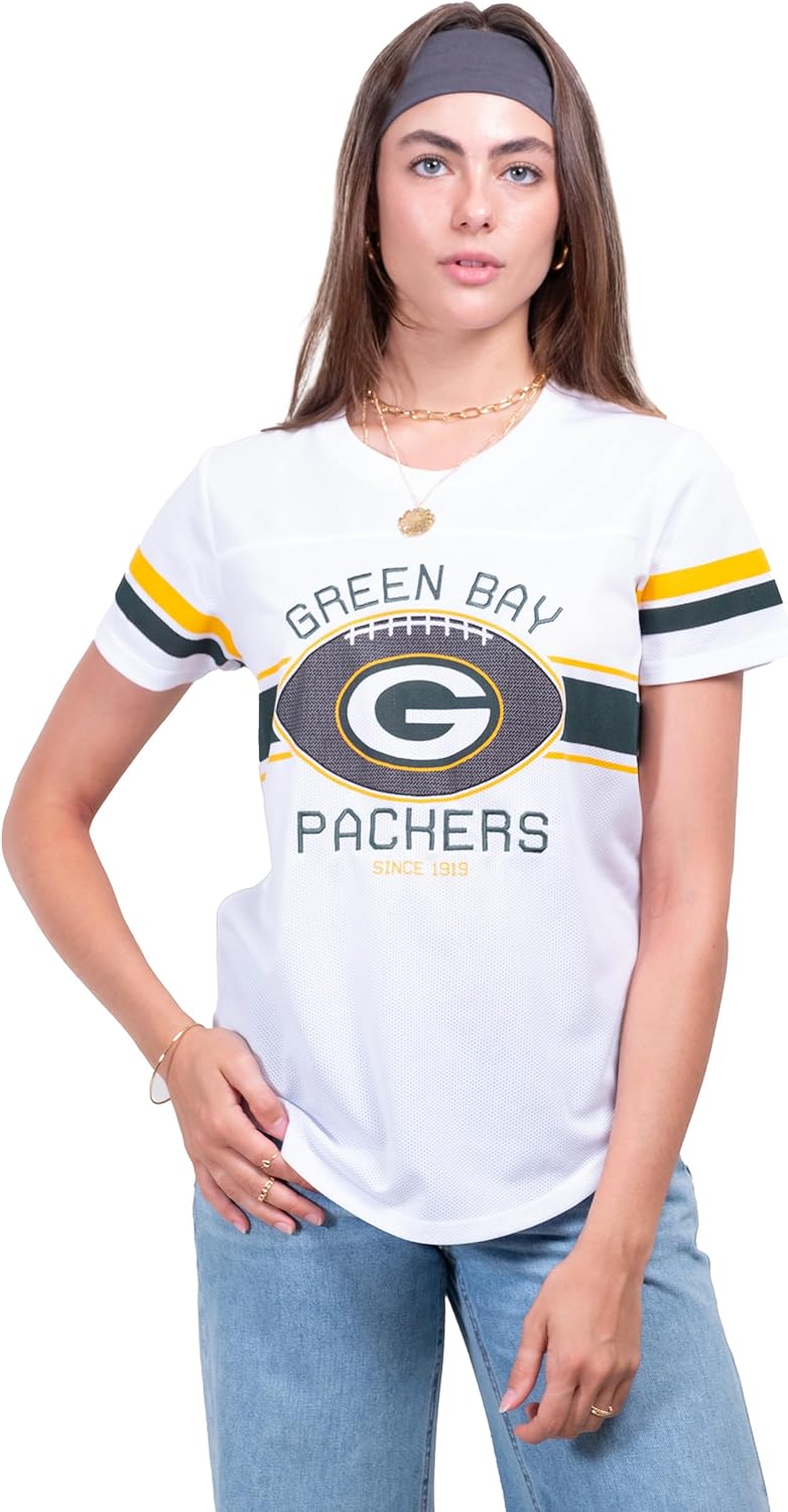 Ultra Game Women's NFL Official Soft Mesh Varsity Stripe T-Shirt