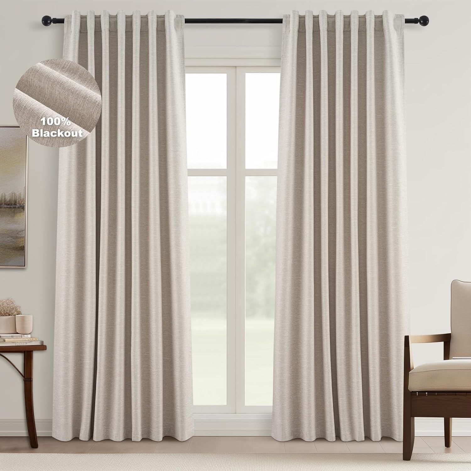 Topfinel Black Out Rustic Linen Curtains for Modern Farmhouse