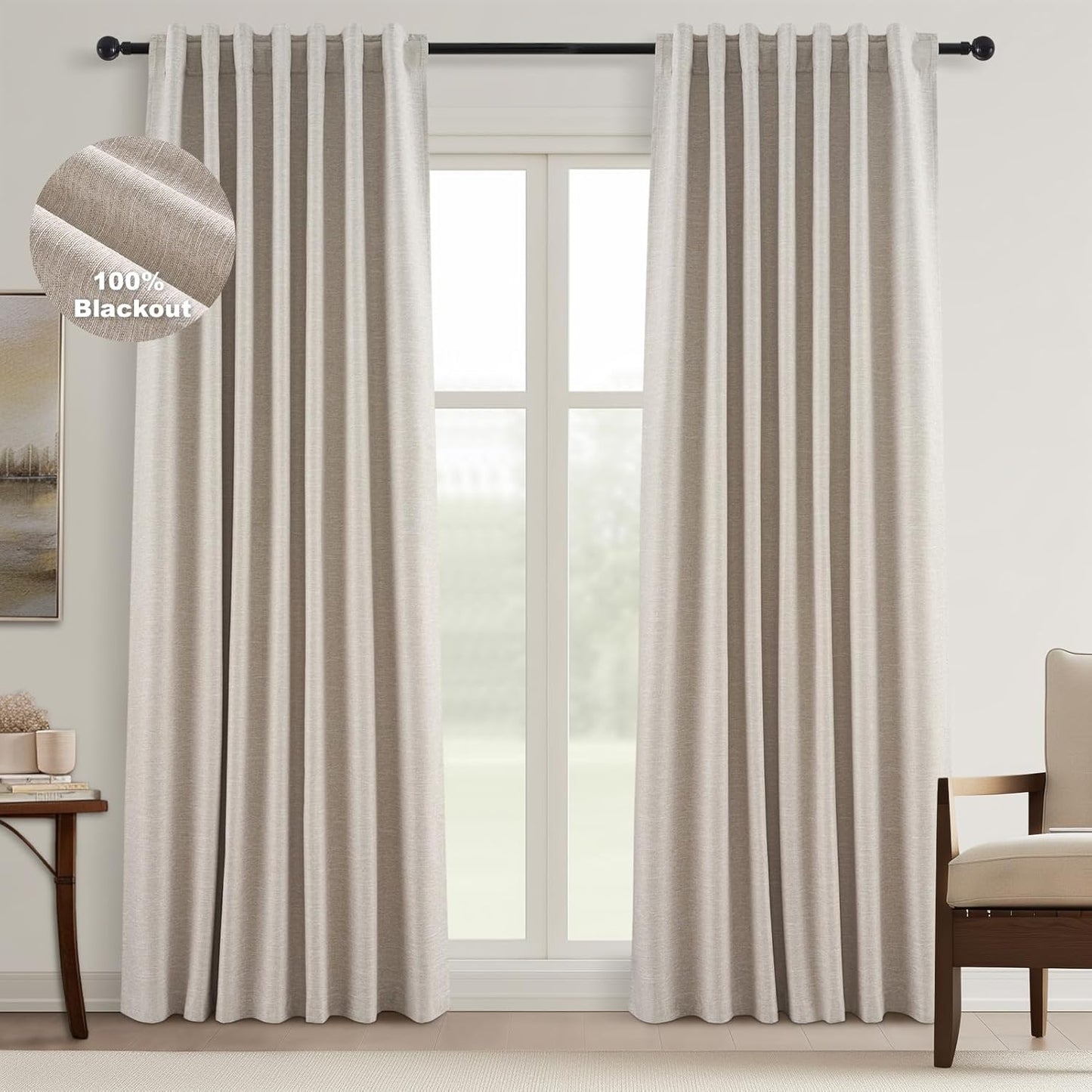 Topfinel Boho Farmhouse Black Out Linen Curtains for Privacy