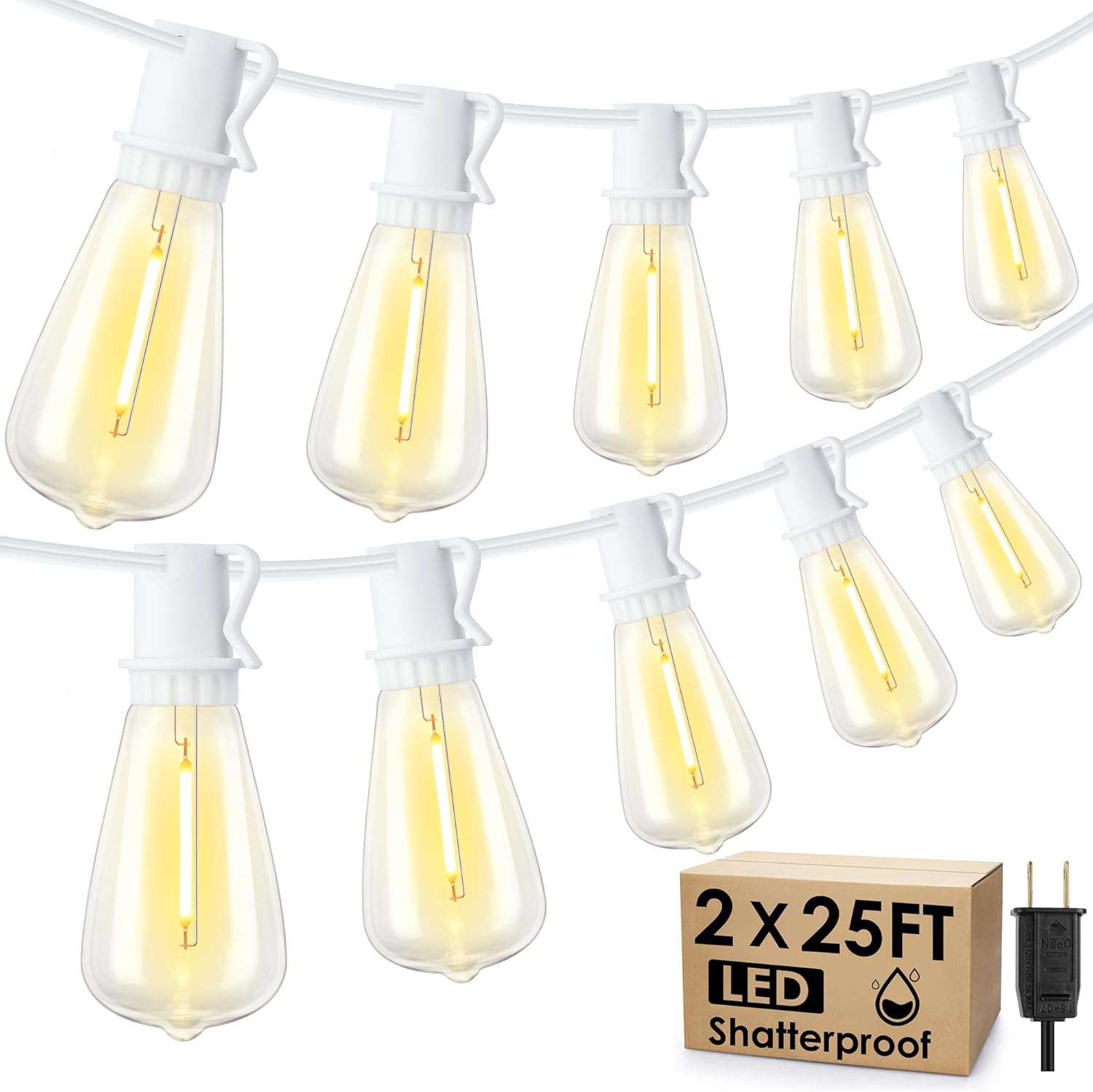 50FT Outdoor String Lights with Vintage Bulbs for Decor