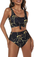 High Waisted Bikini Scoop Neck Two Piece Swimsuit - Figure Flattering