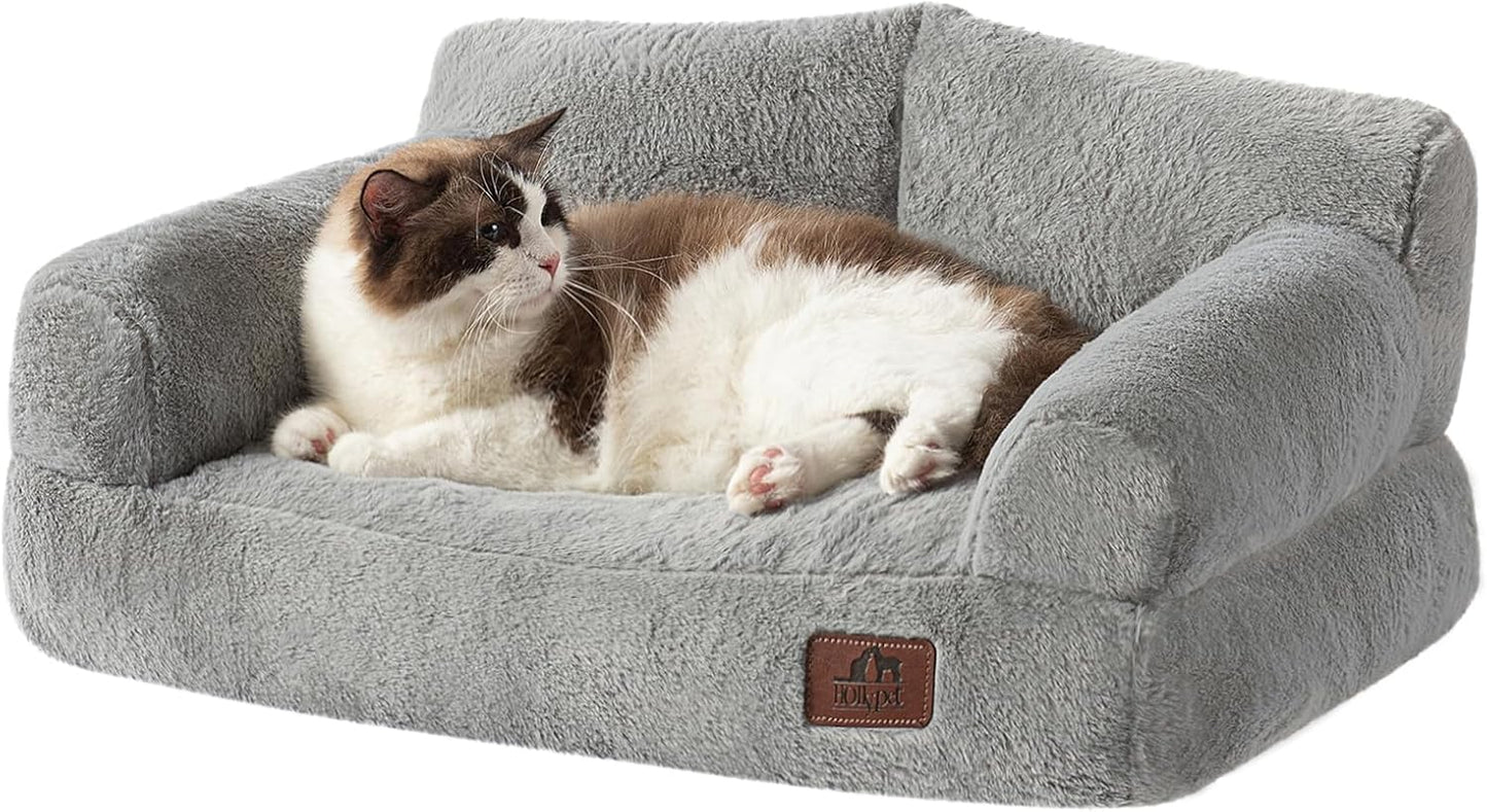 Hollypet Fluffy Plush Pet Cat Couch for Small Dogs and Cats