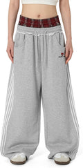 Baggy Wide Leg Sweatpants Plaid Patchwork - Leg-Lengthening Comfort