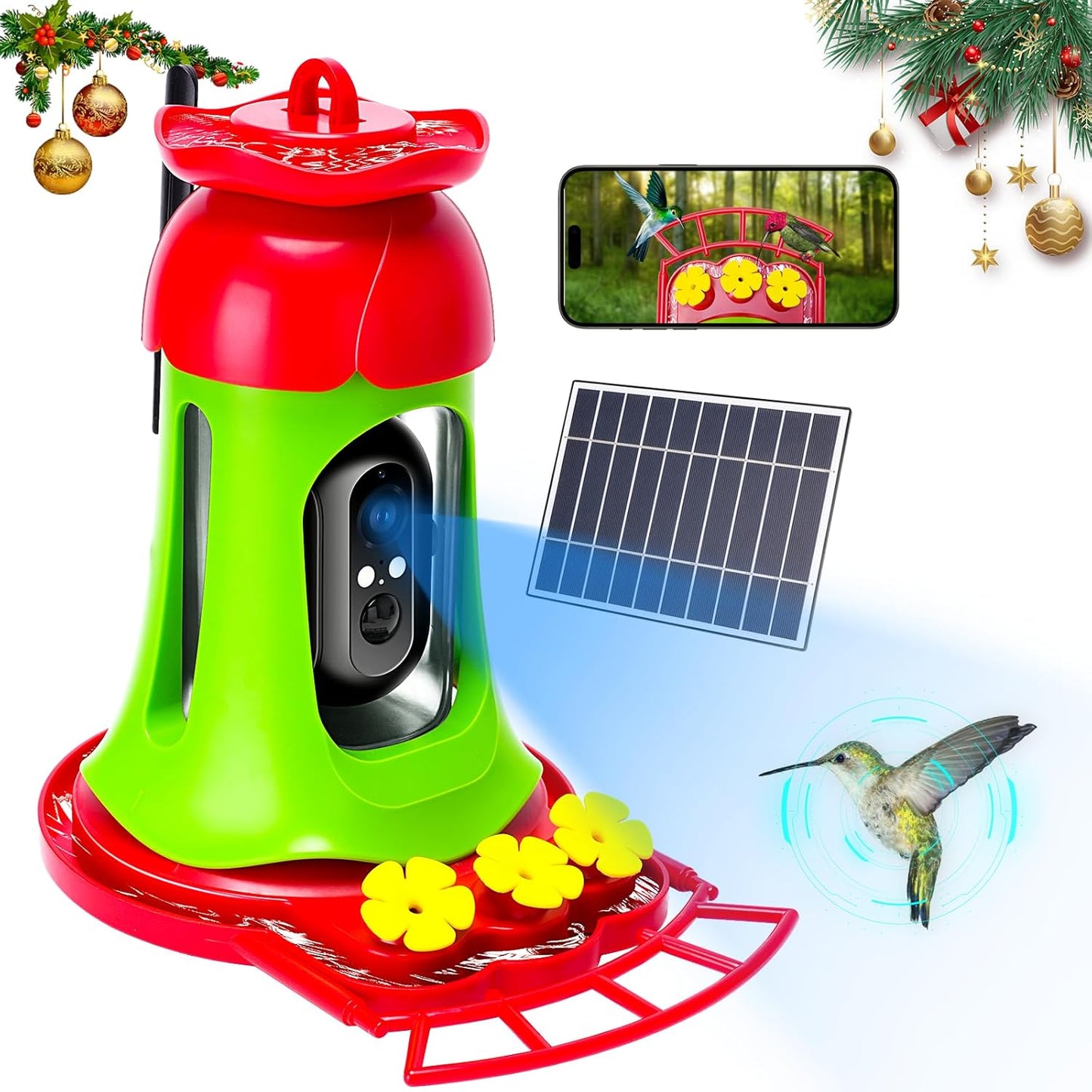 AI Smart Hummingbird Feeder, Solar Powered Camera, Real-Time Viewing