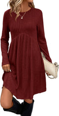OFEEFAN Long Sleeve Empire Waist Tunic Dress with Pockets (Style 7QS7)