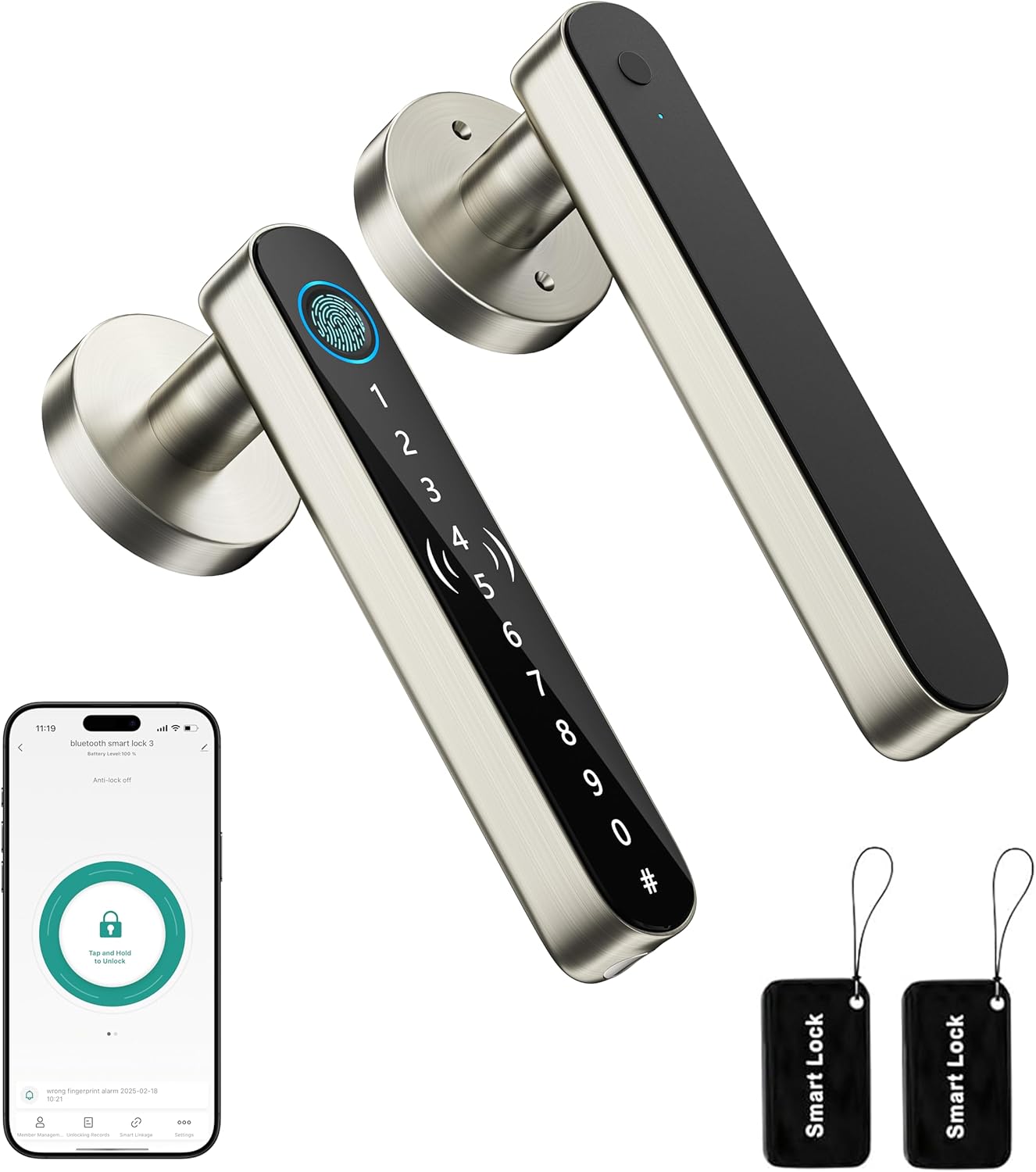 5 in 1 Keyless Entry Door Lock for Bedroom, Smart Fingerprint