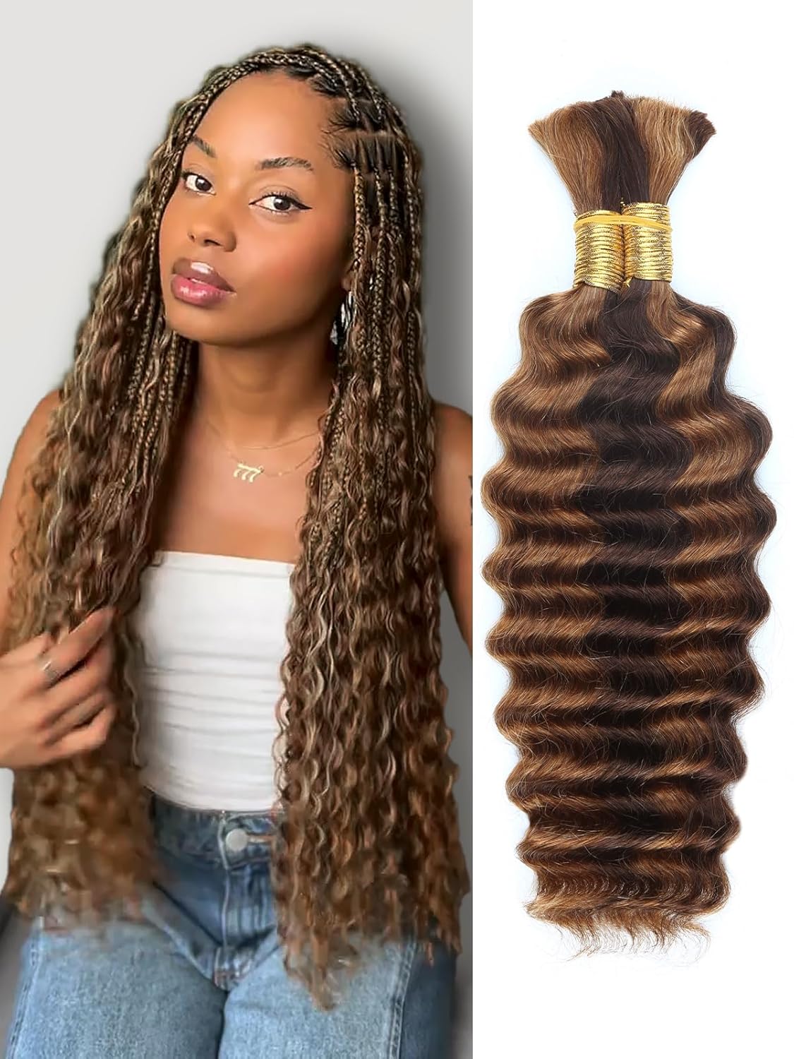 4/30 Bronze Gold Human Braiding Hair Deep Wave Extensions Review
