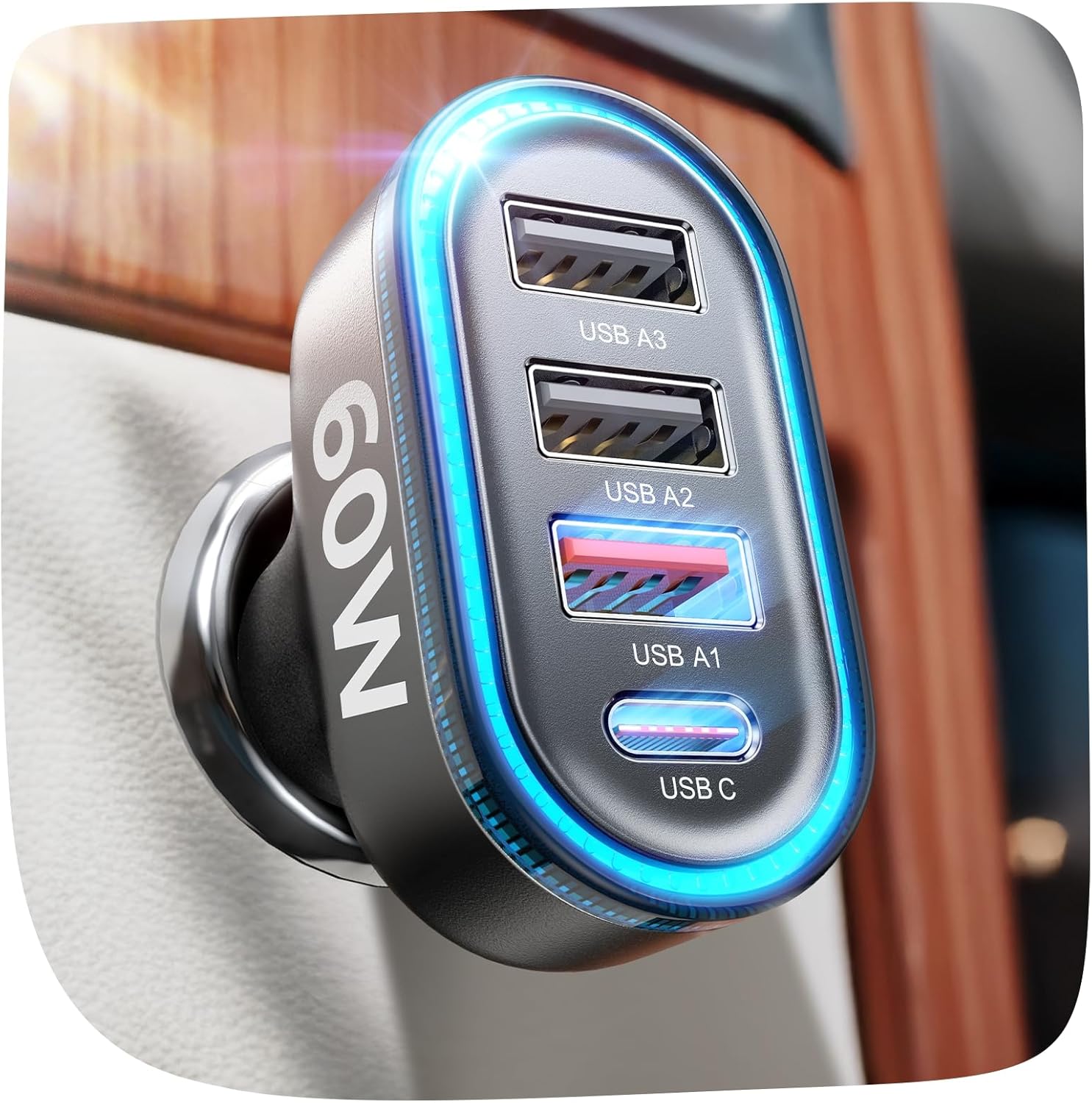 LISEN 60W Super Fast Car Charger - Rapid Charging for iPhone & Samsung