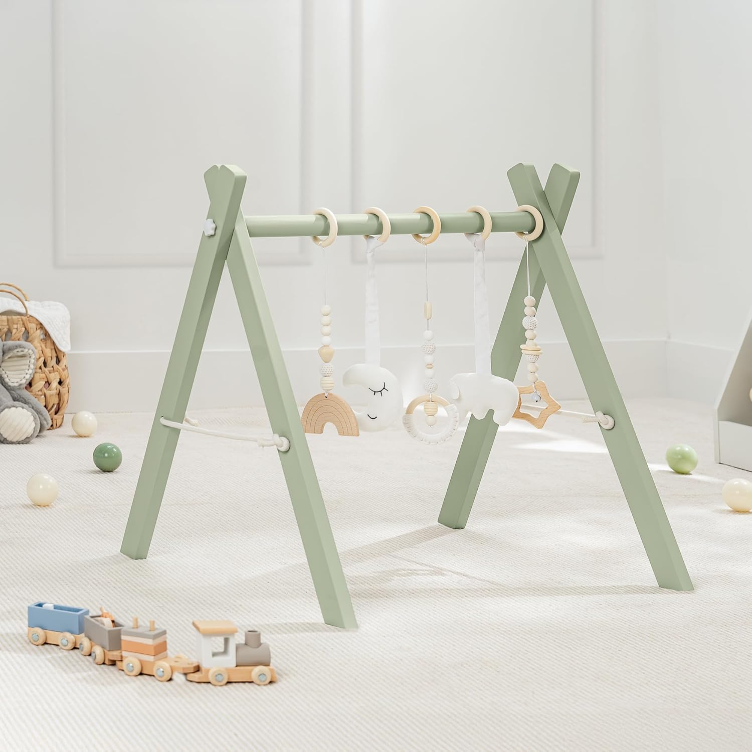 Comfy Cubs Wooden Baby Play Gym for Infant Motor Skills