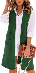 Womens Knee Length Long Sweater Vest Sleeveless Knit Cardigan