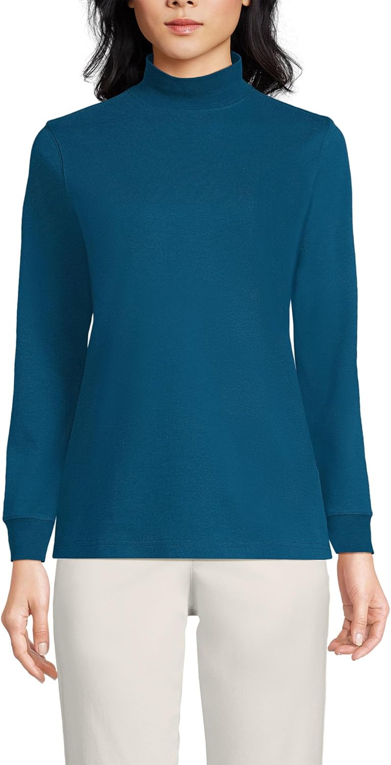 Lands' End Women's Relaxed Cotton Long Sleeve Mock Turtleneck