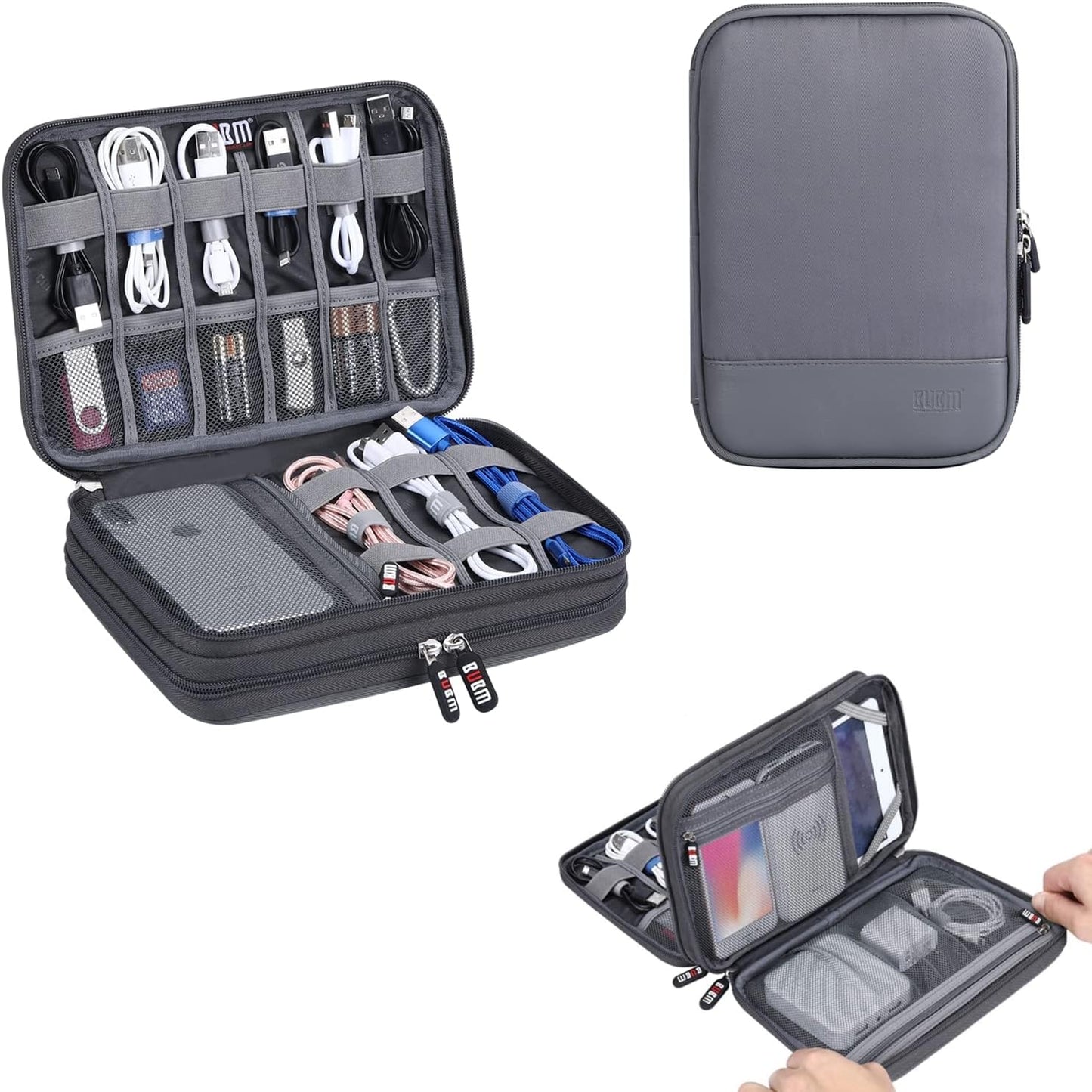 BUBM Double Layer Cable Organizer - Portable Tech Storage Solution