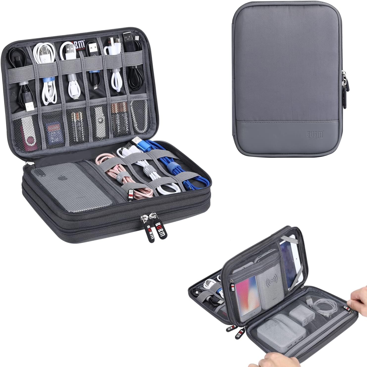 BUBM Double Layer Cable Organizer - Portable Tech Storage Solution