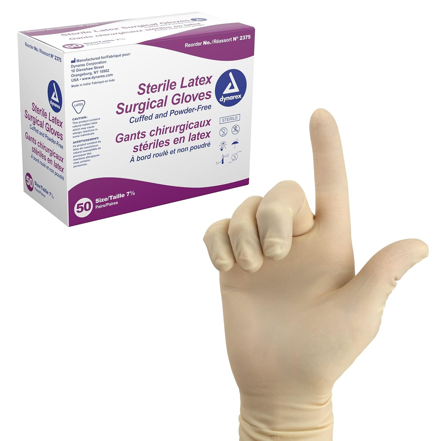 Dynarex Sterile Disposable Latex Surgical Gloves for Professionals