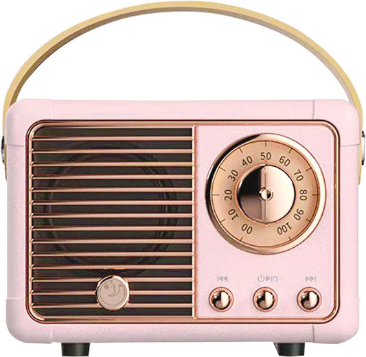 Portable Retro Bluetooth Speaker - Hands-Free Calls, TF Card, Aux Line - Pink