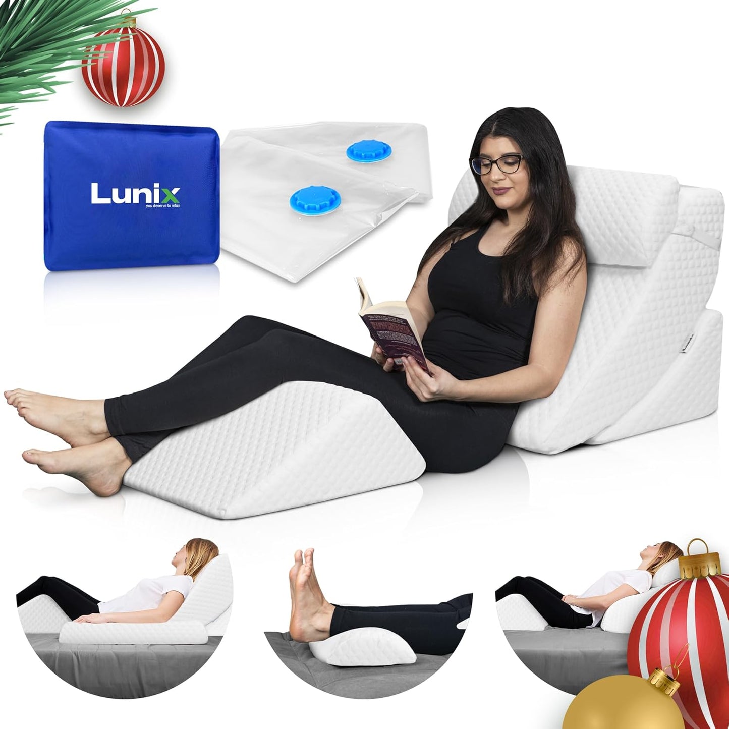 Lunix 4pcs Memory Foam Wedge Pillow Set for Pain Relief