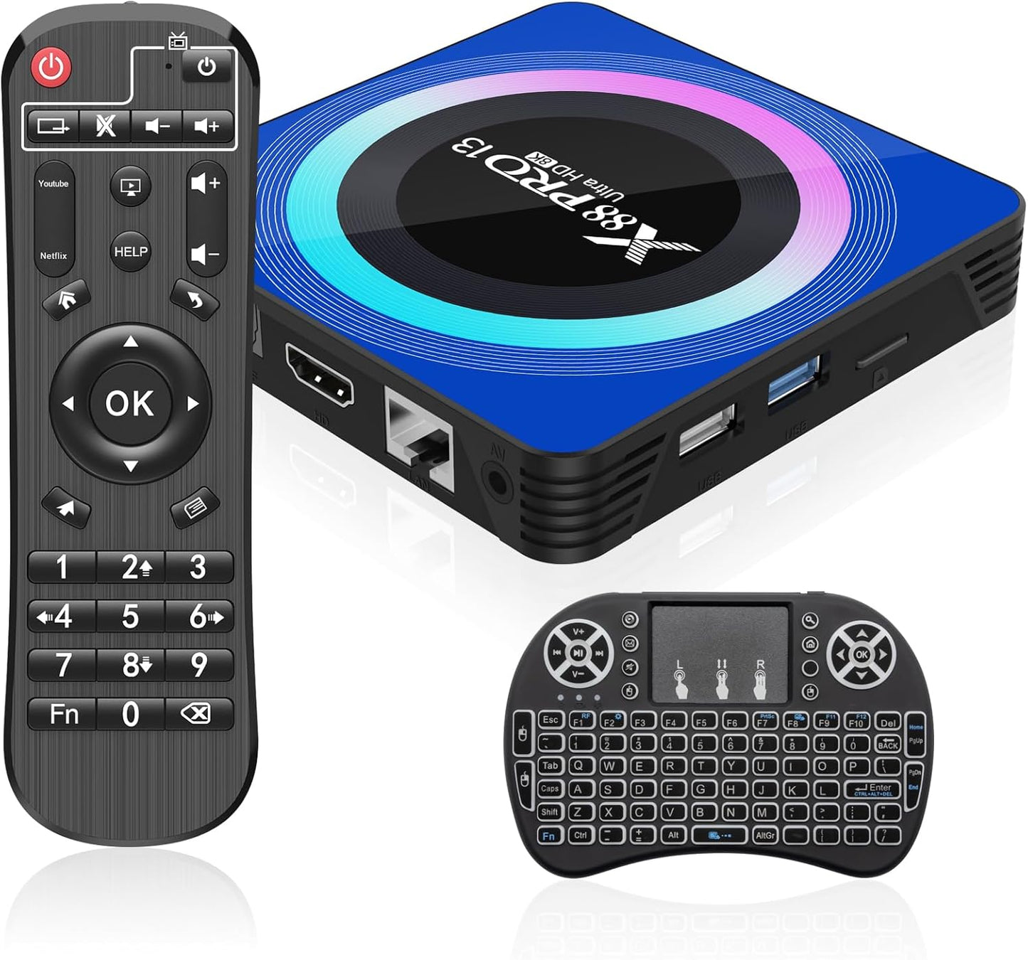 8K Android TV Box w/ Dual WiFi & BT 5.0 + Backlit Keyboard