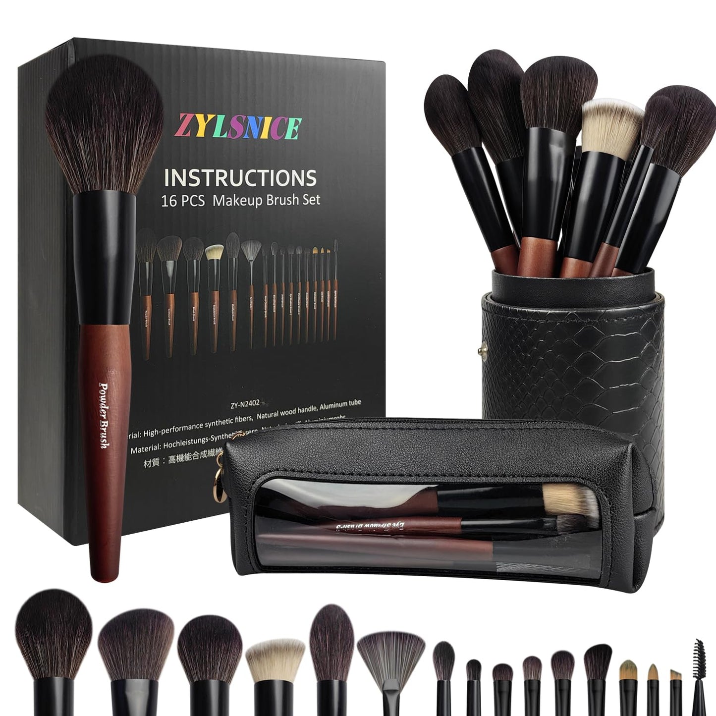 Professional 16 Pcs Makeup Brush Set with Wood Handle Case