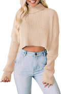 Turtleneck Cropped Sweater for Women - Cozy Ribbed Fall Top
