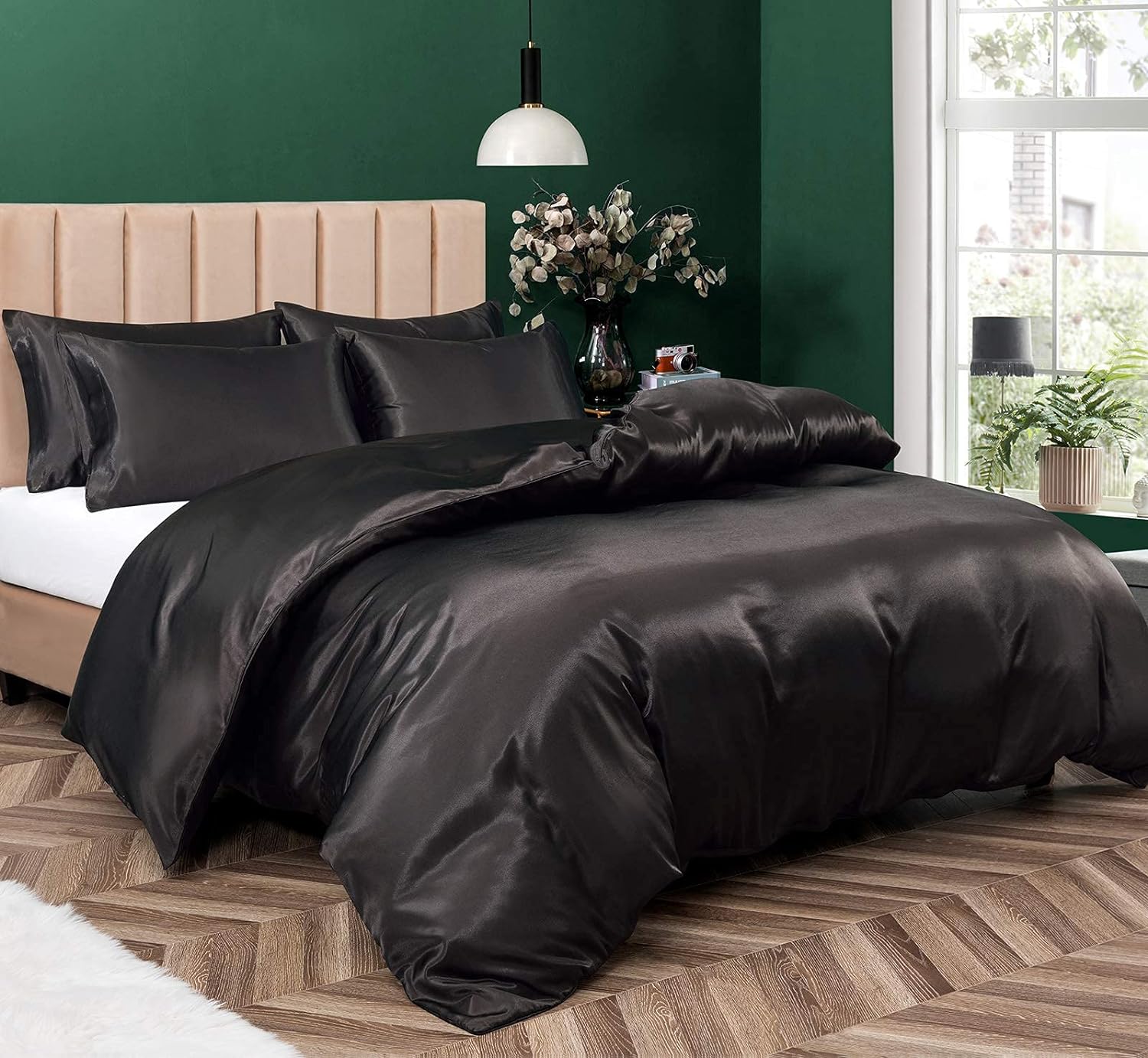 Luxury Black Satin Duvet Cover Set for King Size Bedding