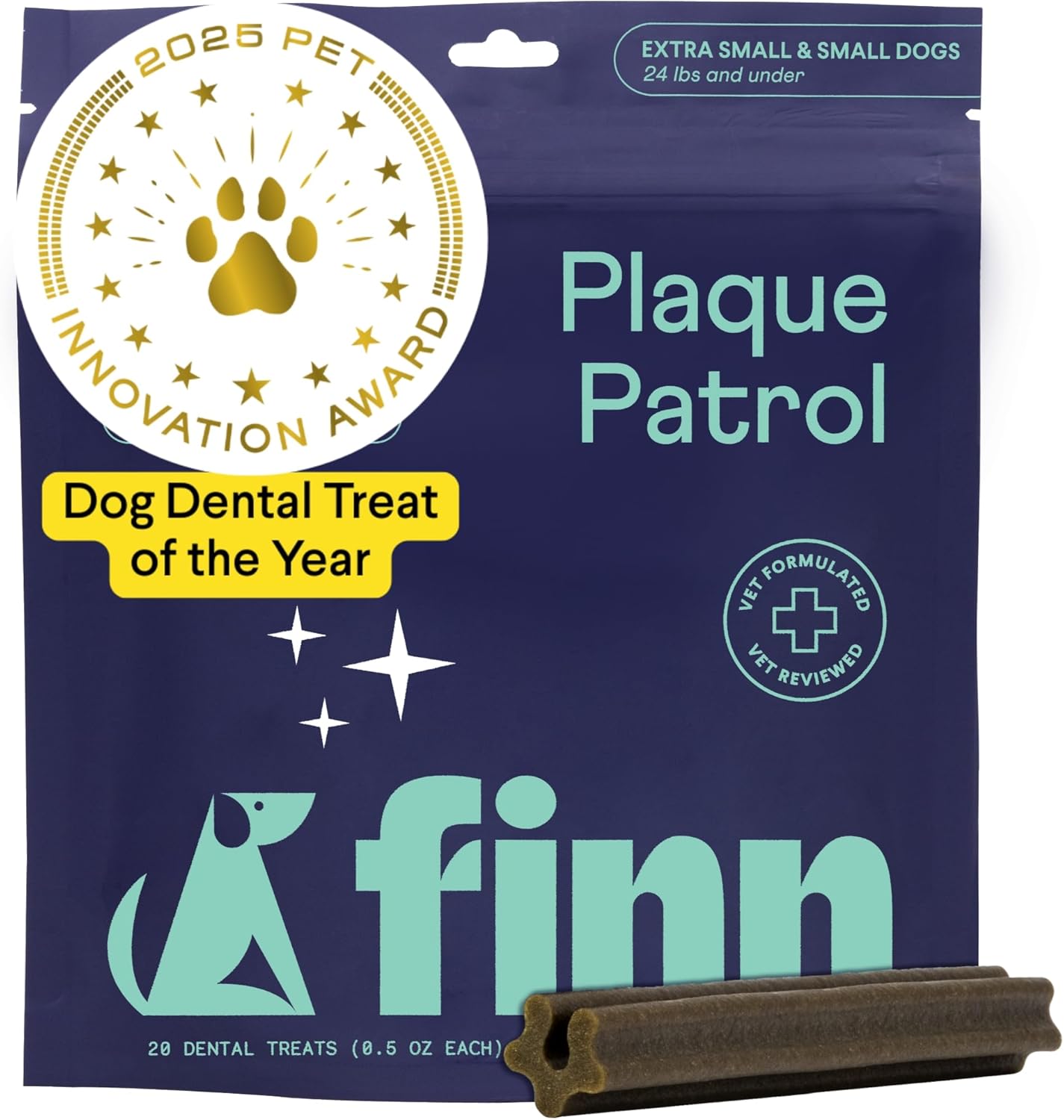 Finn Plaque Patrol Dental Chews for XS/S Dogs - 20 Count Pack