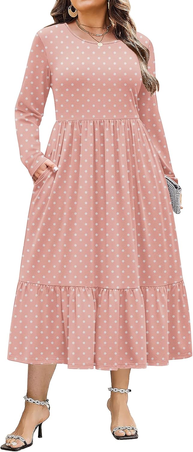 Plus Size Long Sleeve Dress with Pockets for Women Casual Wear