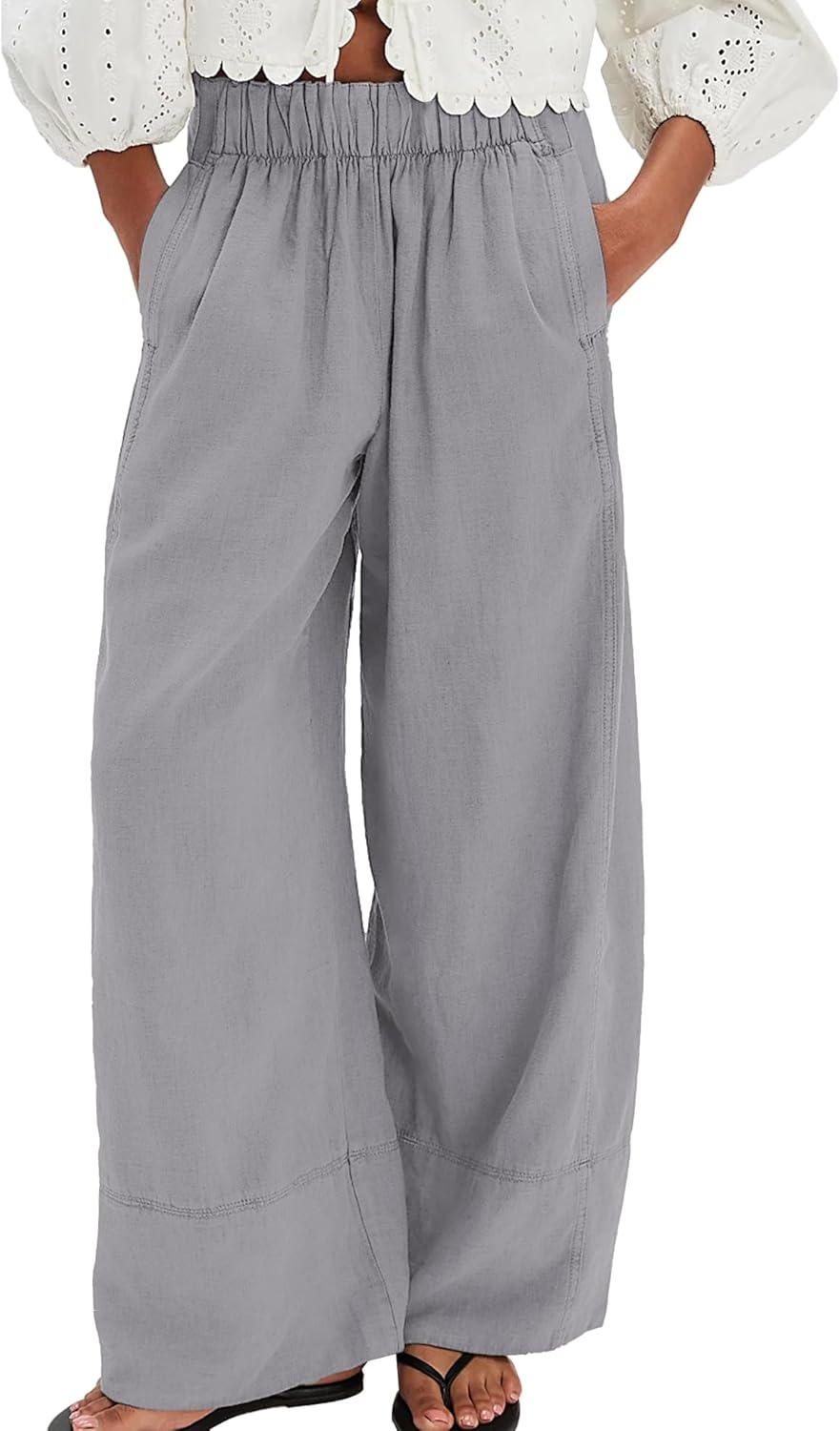 Linen Pants for Women - Boho Casual Palazzo Wide Leg Trousers