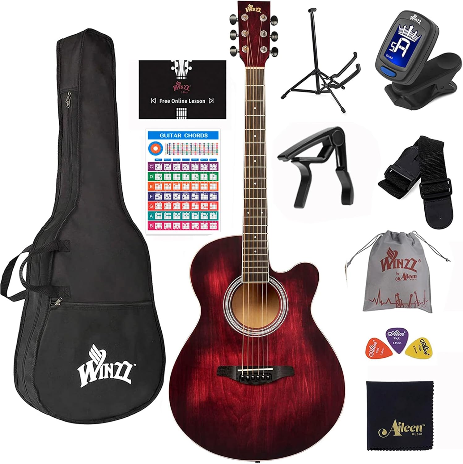 Winzz 40 Acoustic Guitar Bundle - Everything You Need to Start!