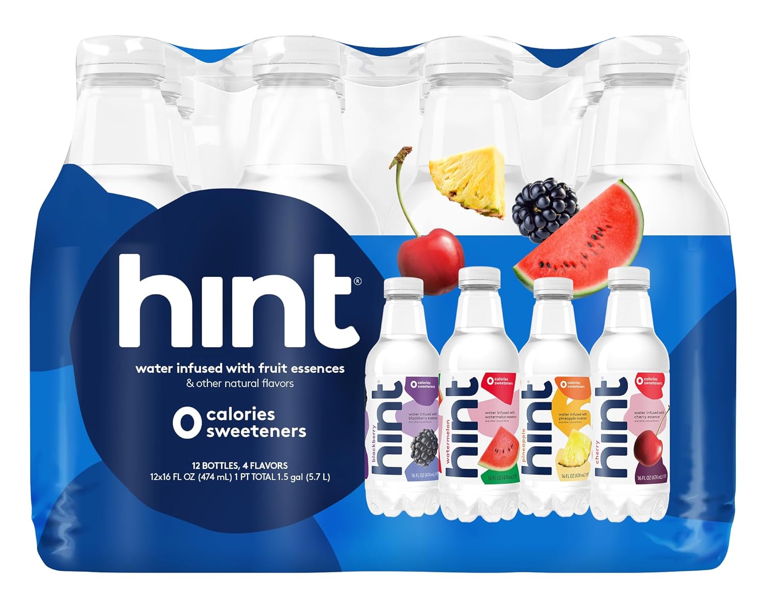 Hint Water Best Sellers Pack: Zero Calories, Zero Sugar, 4 Flavors, 16 oz x 12