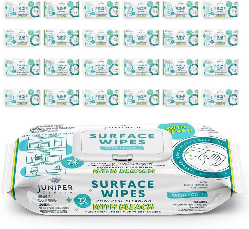24 Pack Surface Cleaning Wipes with Bleach for Tough Messes