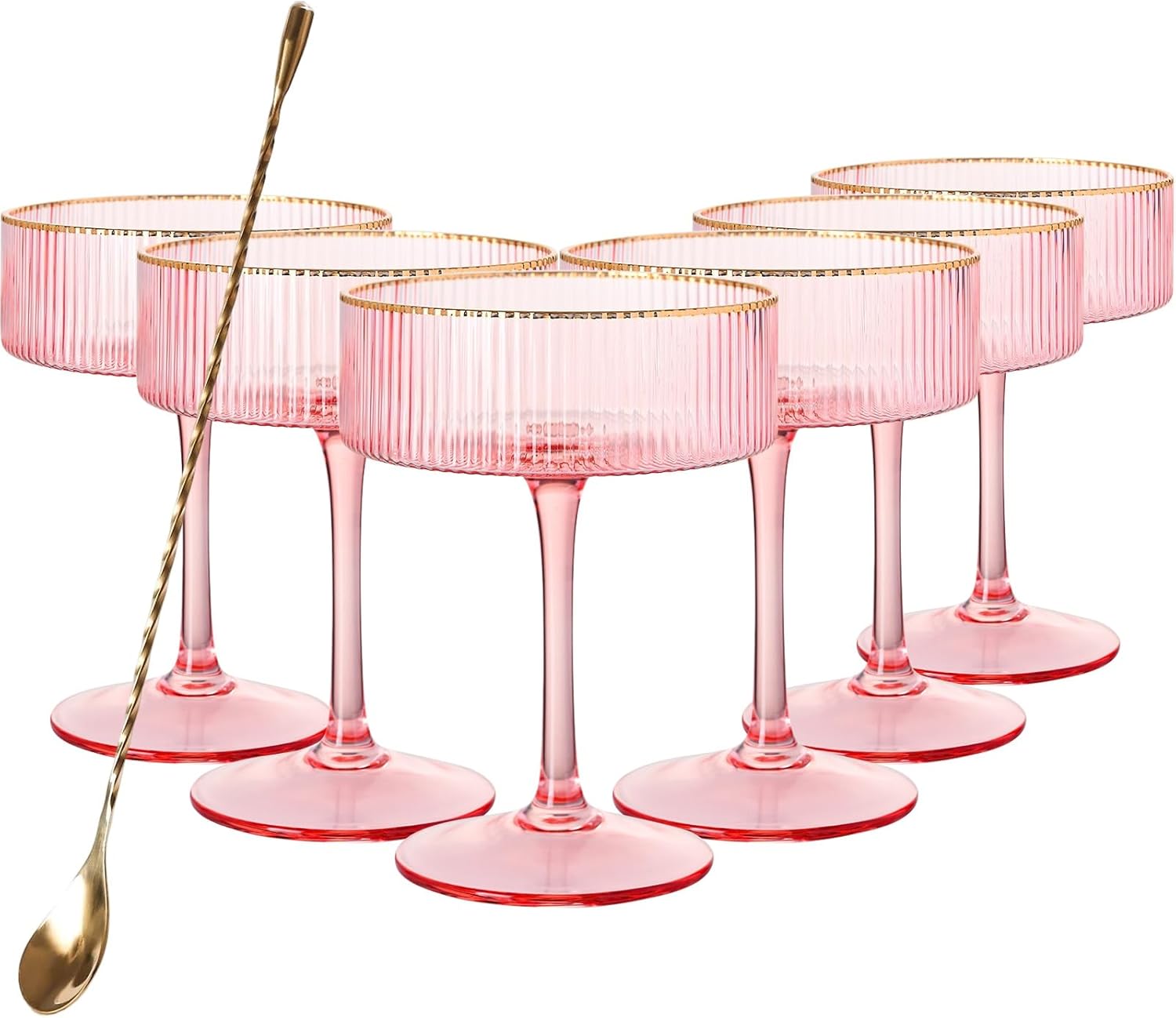 Pink Vintage Coupe Glasses Set of 6-10oz for Elegant Cocktails