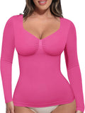 Womens Tummy Control Long Sleeve V Neck Shapewear Top - Slimming