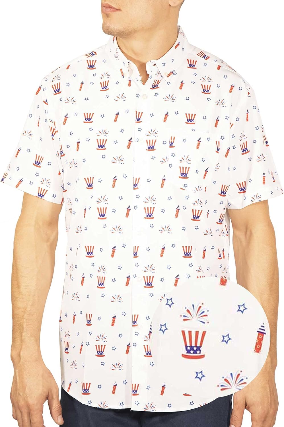 Mens Short Sleeve Button Down Novelty Print Shirts for Summer