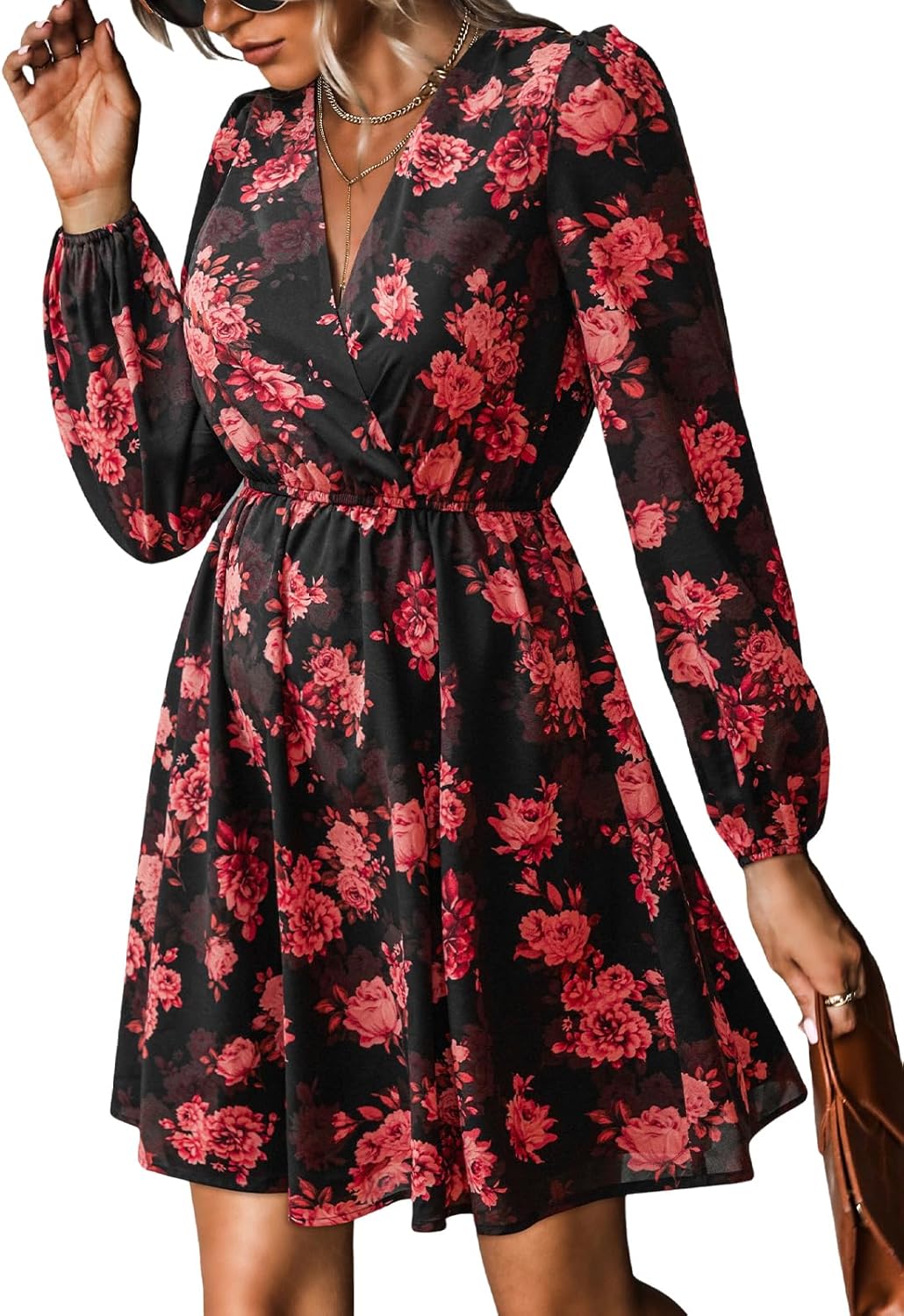 CUPSHE Women's Mini Dresses Casual Spring V Neck Chiffon Dress