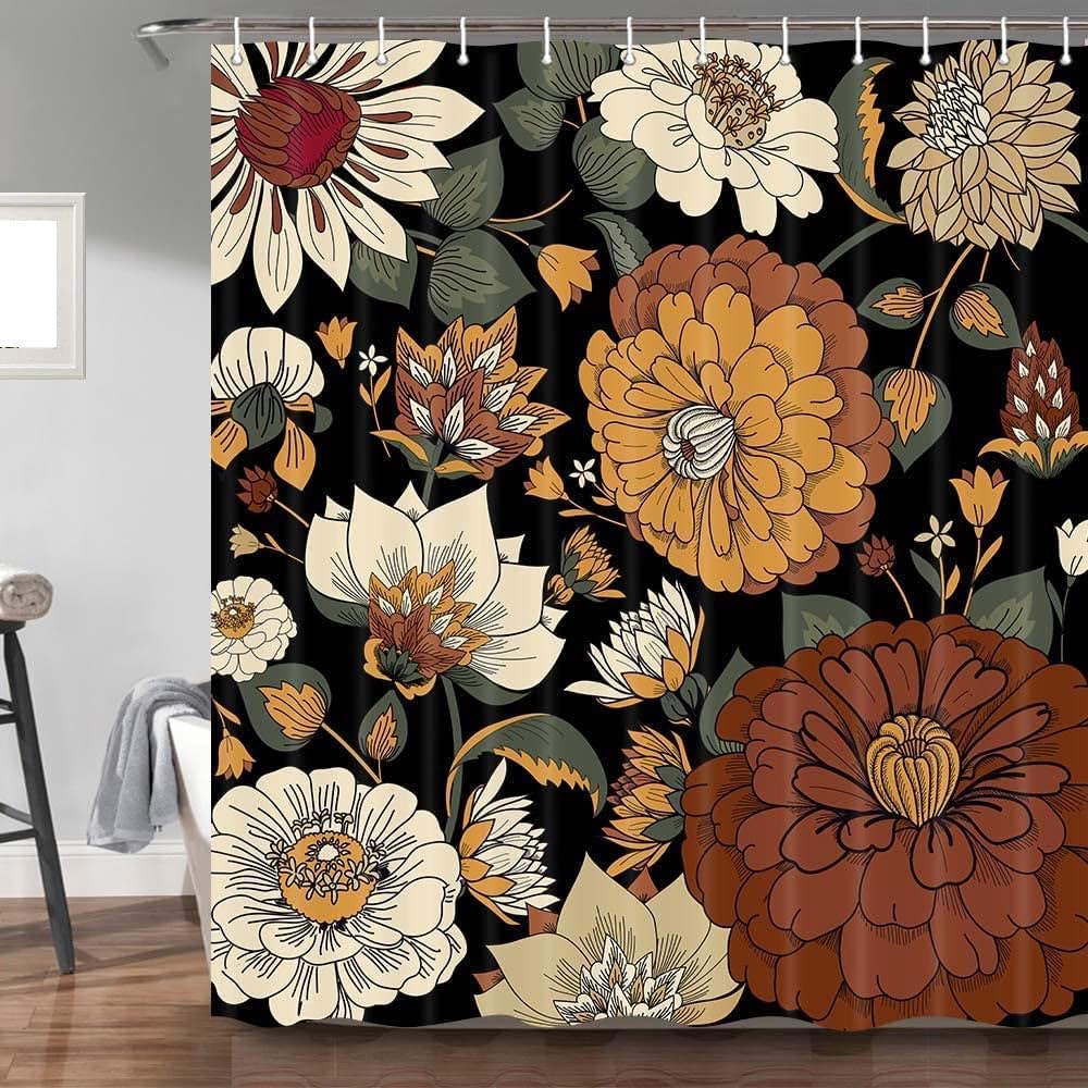 Boho Floral Shower Curtain, Waterproof, 69X72