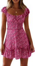 Womens Summer Sexy Sweetheart Collar Printed Ruffle Mini Dress YOBECHO