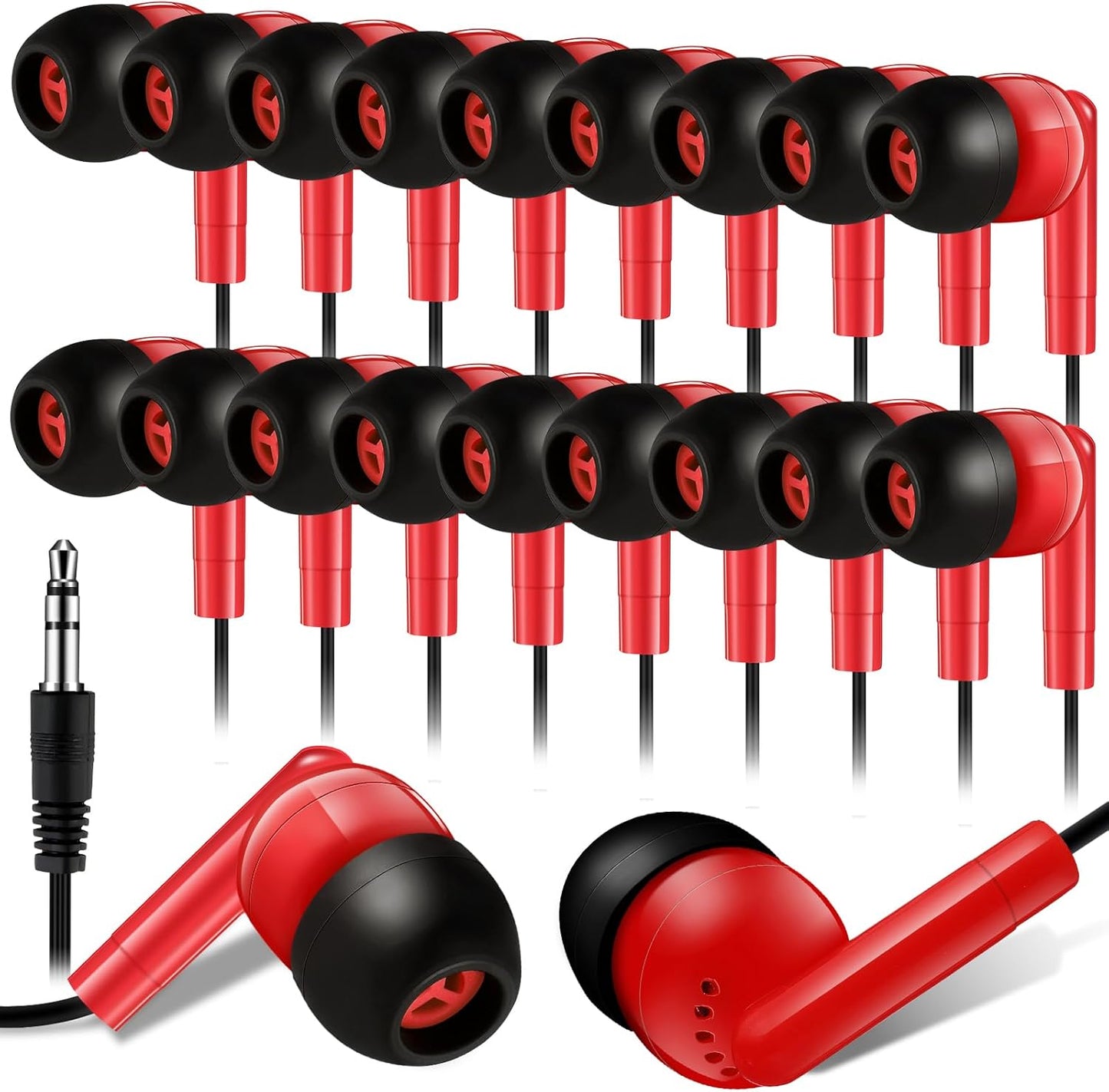 Kanayu 100 Pack Classroom Wired Earbuds - Bulk Red