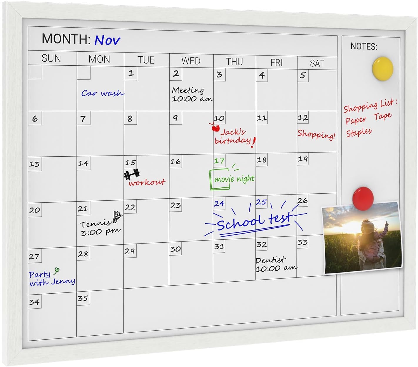 Comix Dry Erase Calendar Whiteboard for Home and Office Use