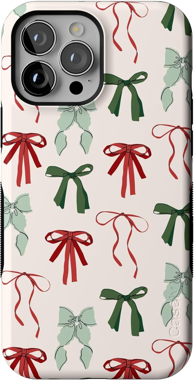 Bold Protective iPhone 13 Pro Max Case with Festive Bows Design