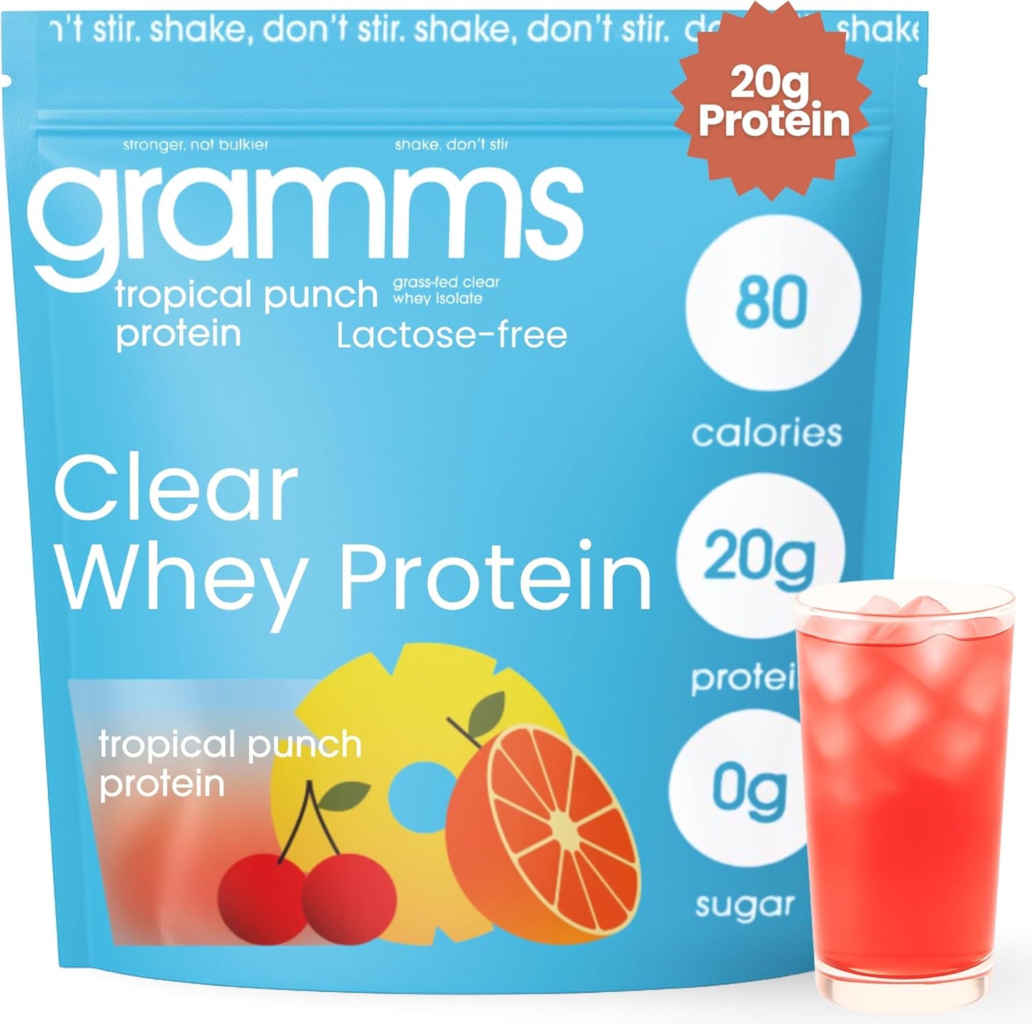 GRAMMS Clear Protein Powder for Women - Tropical Punch Flavor