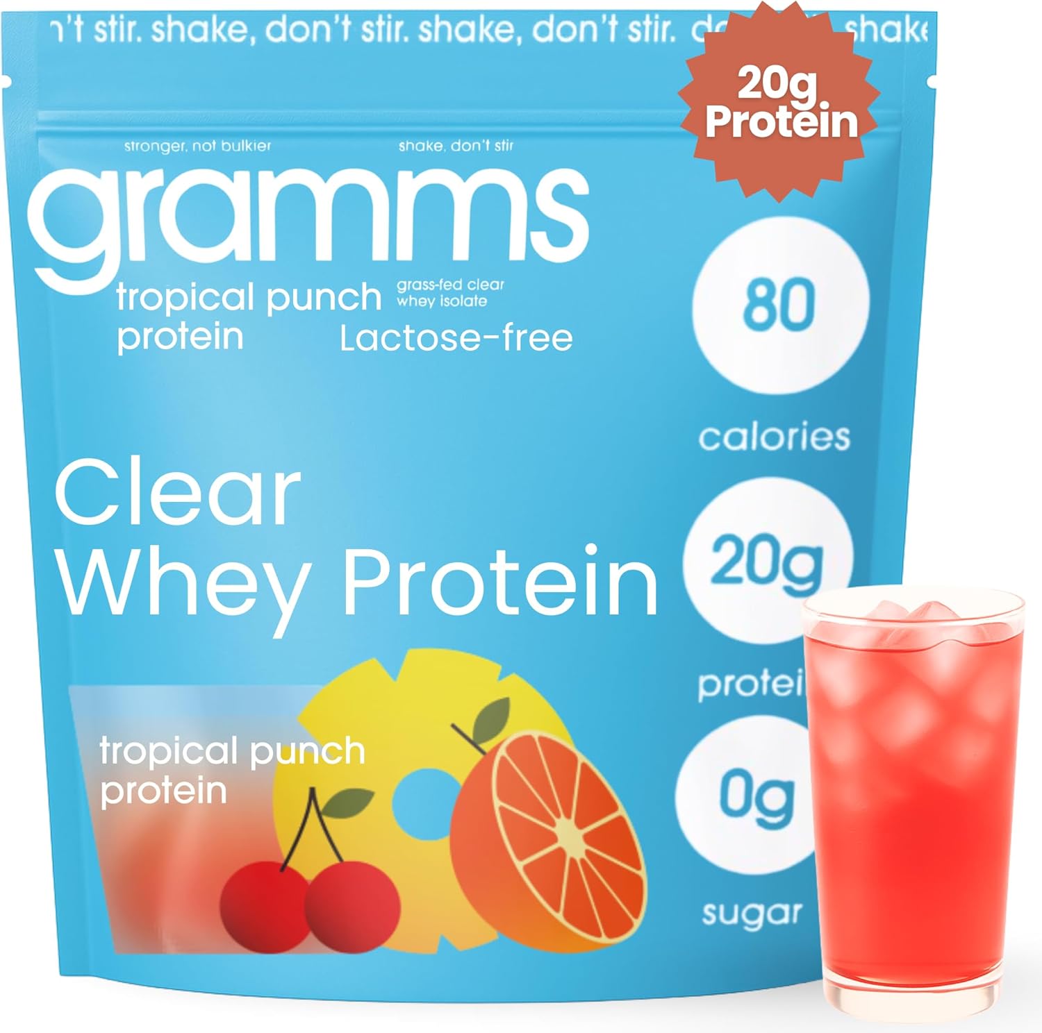 GRAMMS Clear Protein Powder for Women - Tropical Punch Flavor