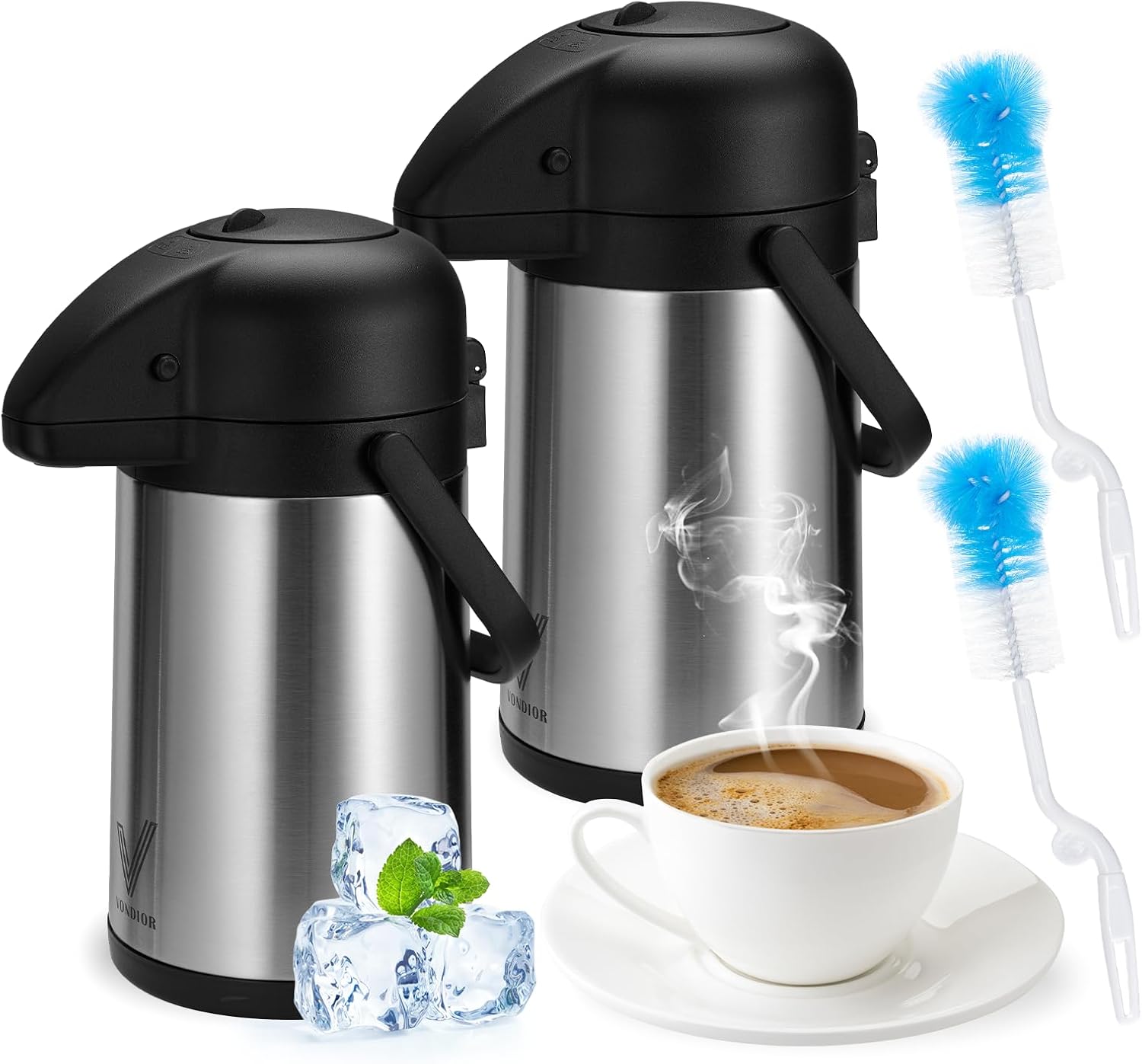 64 Oz Airpot Coffee Dispenser with Pump for Hot and Cold Drinks