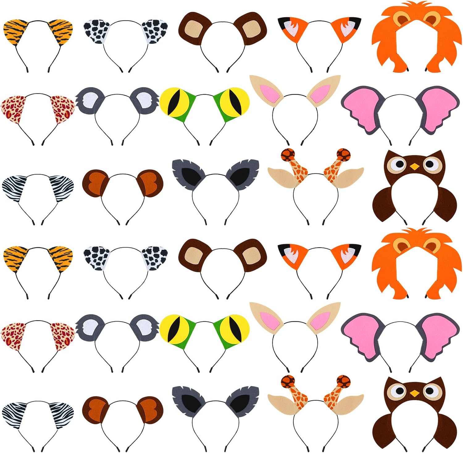 30 Pcs Jungle Animal Safari Ears Headbands for Kids Parties