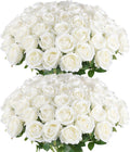 Artificial Roses in Bulk 50 White - Realistic Velvet Silk Flowers