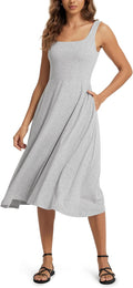 Stylish Square Neck Midi Dress for Women Featuring Handy Pockets