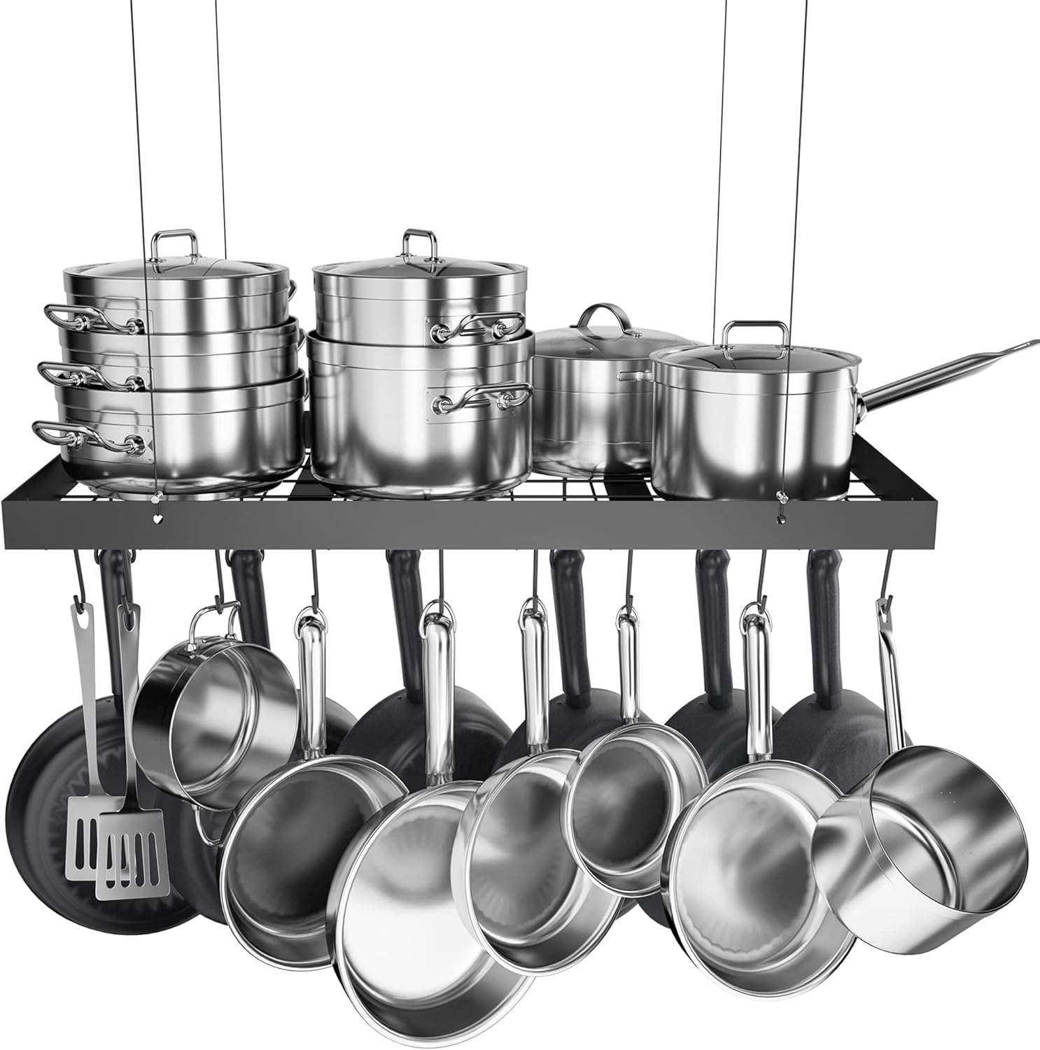 KES Ceiling Pot Rack 30 Inches for Kitchen with 15 Hooks