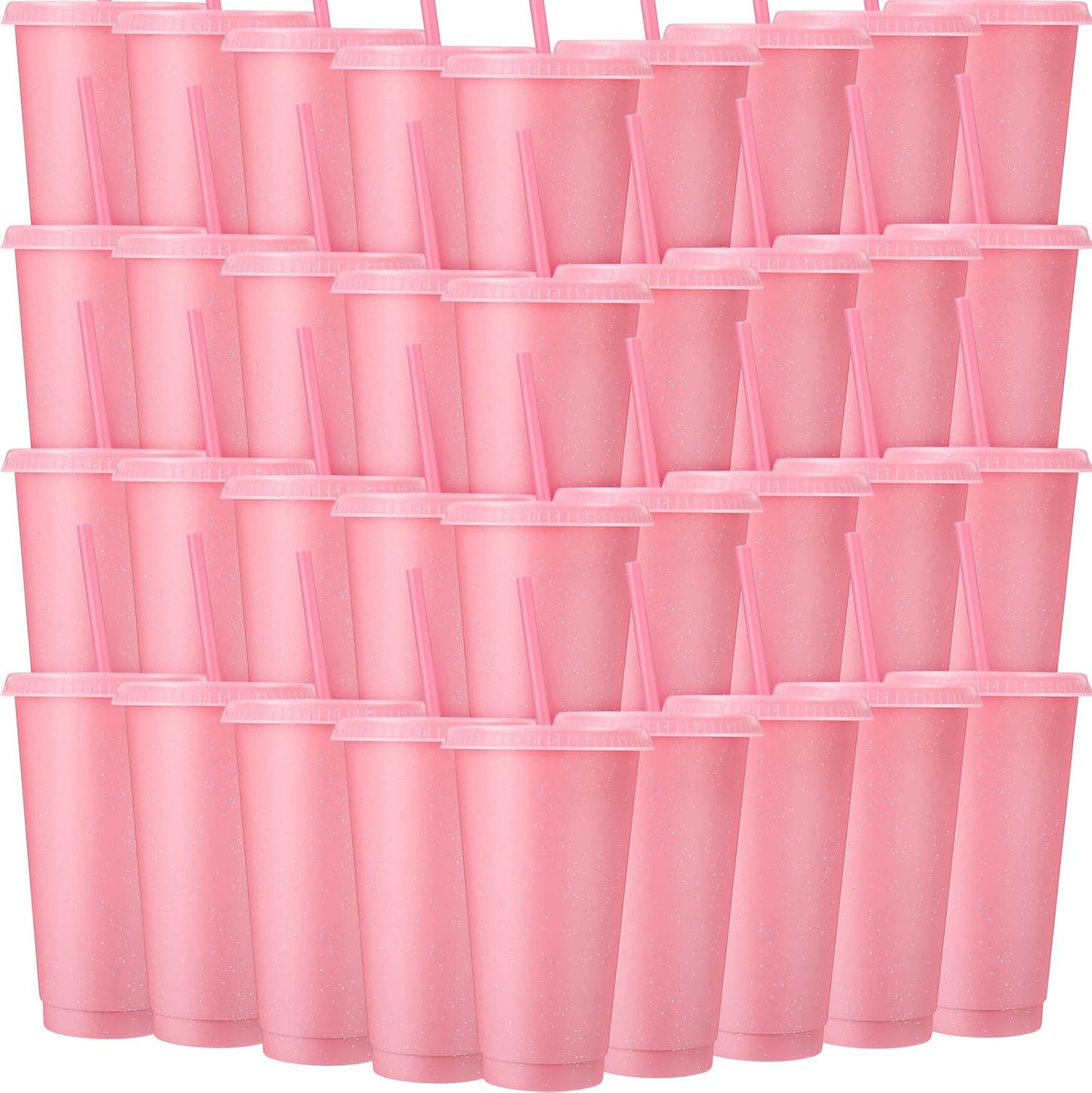 60 Pack Glitter Plastic Cups with Straw and Lid for Parties