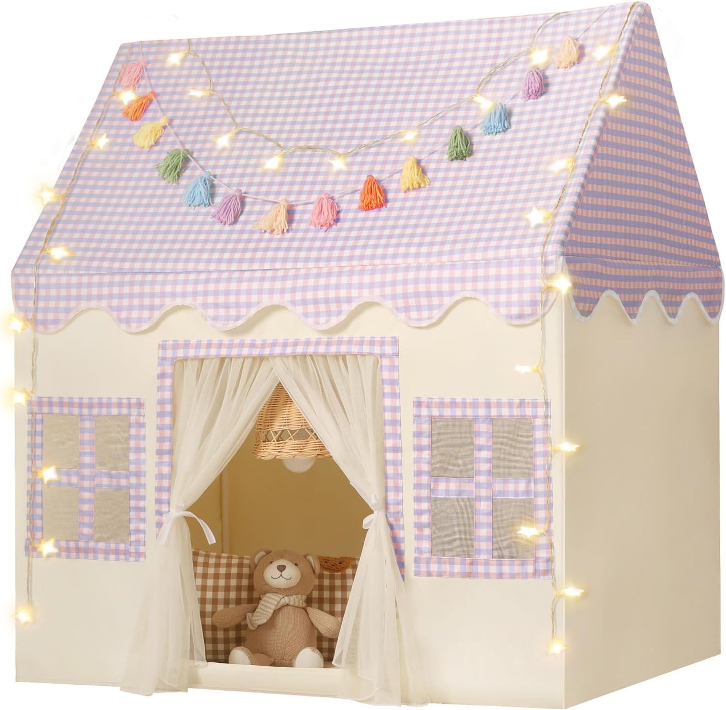 Kids Play Tent Indoor with Star Lights and Tassel Garland